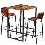 Ensemble de bar 3 pcs Bois massif recyclé et cuir de chèvre – Image 9