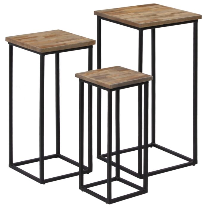Ensemble de tables pour plante 3 pcs Teck recyclé – Image 11