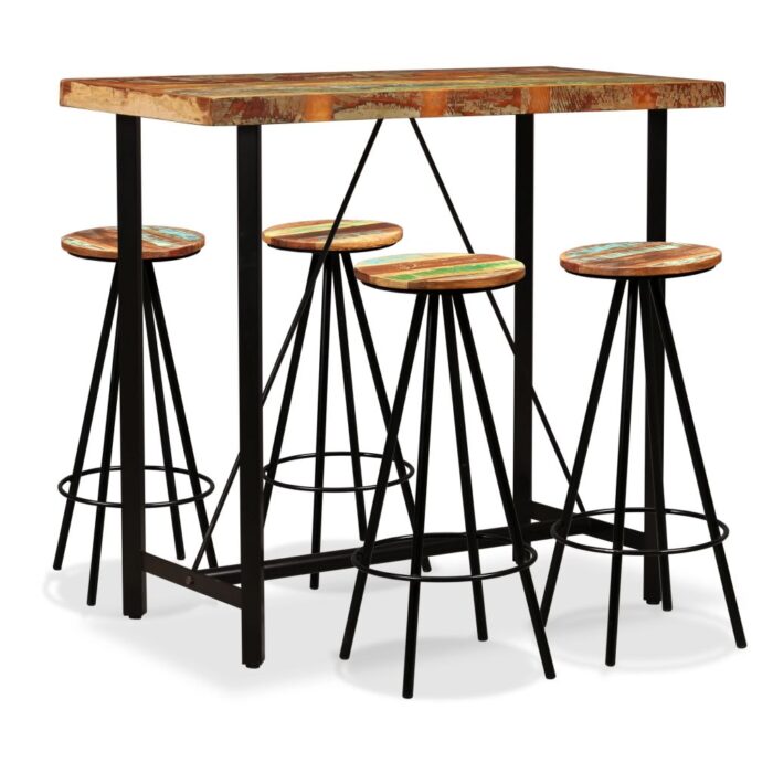 Ensemble de bar 5 pcs Bois de récupération massif – Image 1