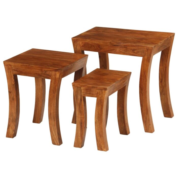 Table gigogne 3 pcs Bois massif d'acacia 50x35x50 cm Marron – Image 1