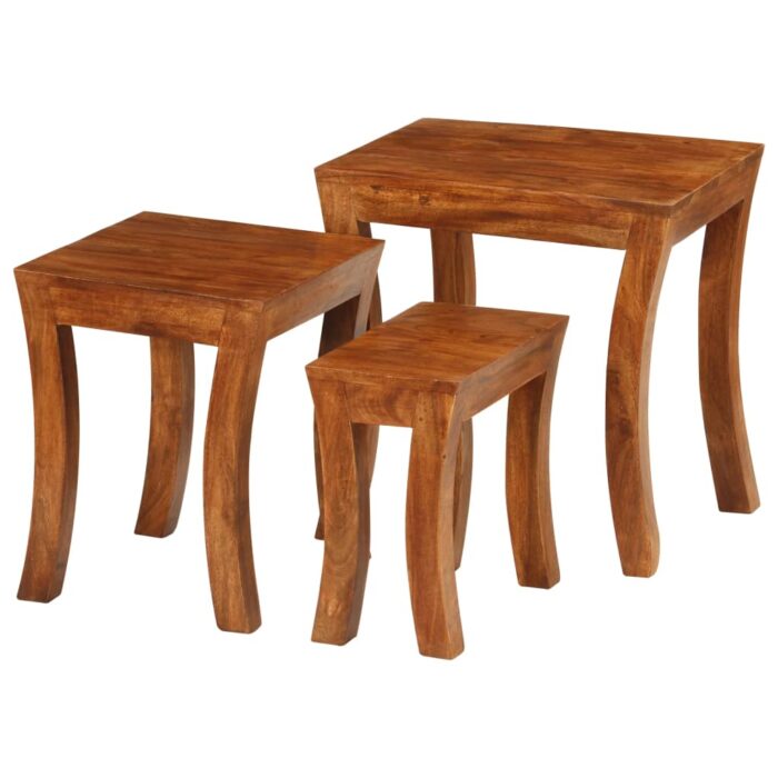 Table gigogne 3 pcs Bois massif d'acacia 50x35x50 cm Marron – Image 10