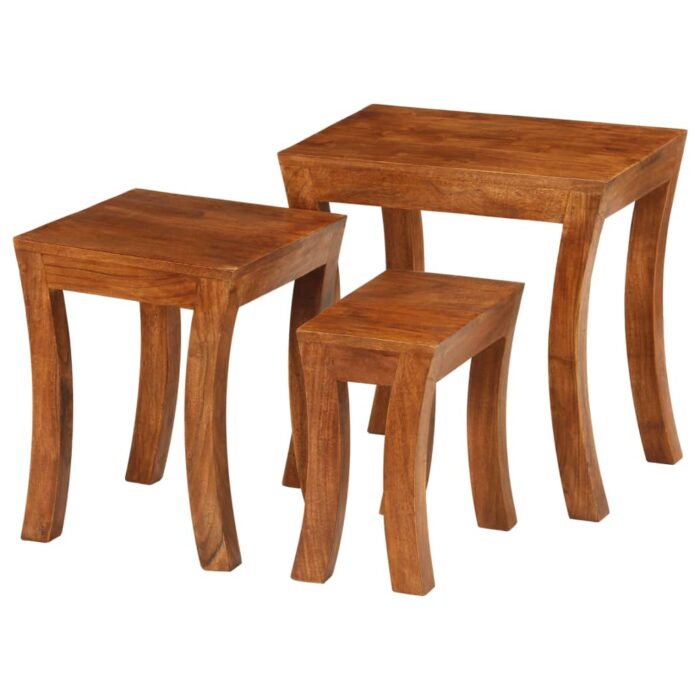 Table gigogne 3 pcs Bois massif d'acacia 50x35x50 cm Marron – Image 11