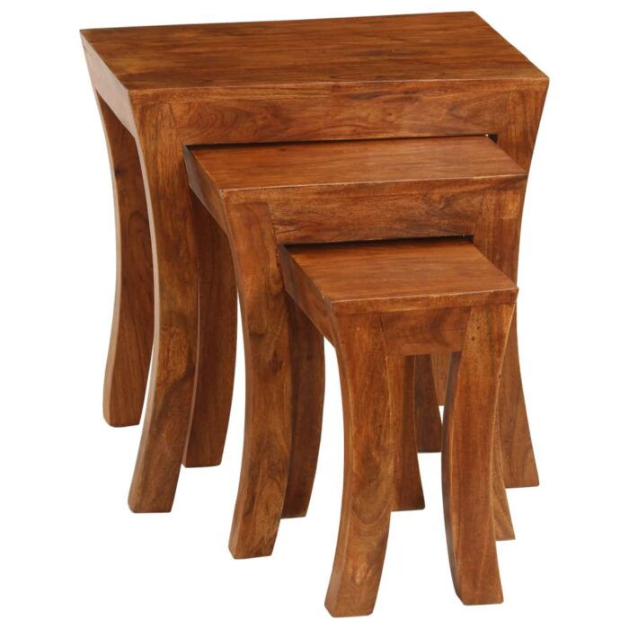 Table gigogne 3 pcs Bois massif d'acacia 50x35x50 cm Marron – Image 2
