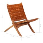 Chaise pliable bandes croisées marron cuir véritable – Image 11