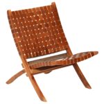 Chaise pliable bandes croisées marron cuir véritable – Image 12