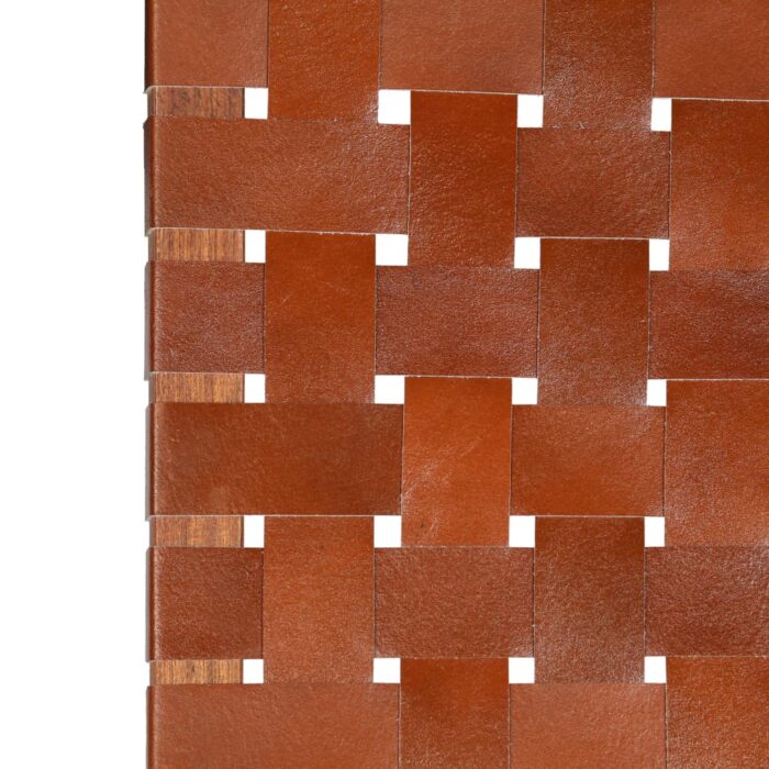 Chaise pliable bandes croisées marron cuir véritable – Image 5