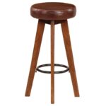 Chaises de bar lot de 2 cuir véritable et bois d'acacia solide – Image 4