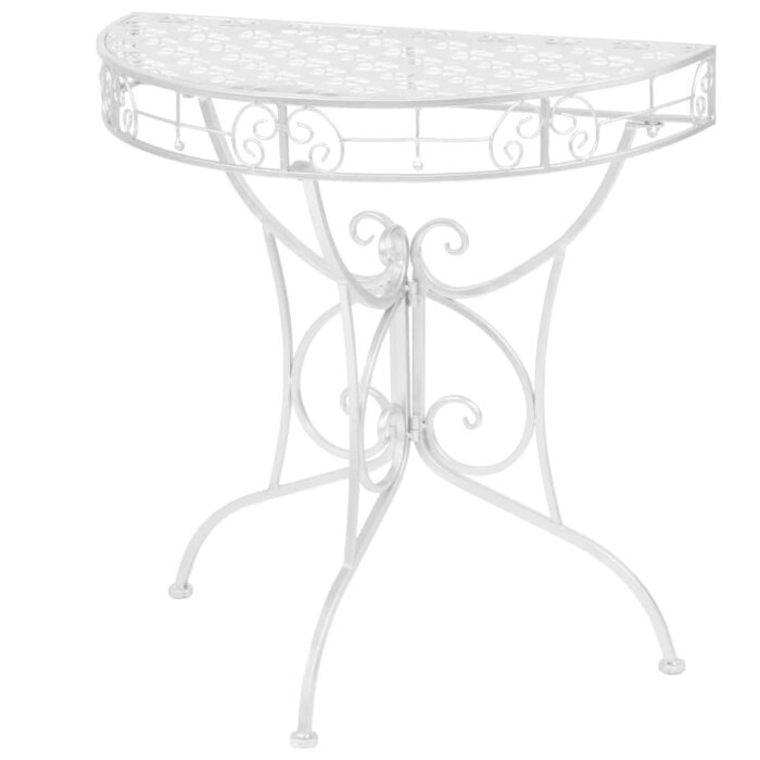 Table d'appoint Vintage Demi-ronde Métal 72x36x74 cm Argenté – Image 1