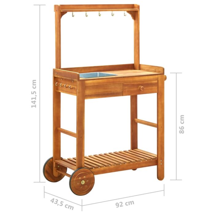 Chariot de cuisine de jardin Bois d'acacia 92x43,5x141,5 cm – Image 10