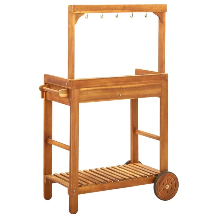 Chariot de cuisine de jardin Bois d'acacia 92x43,5x141,5 cm – Image 4