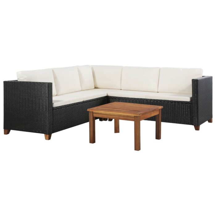 Salon de jardin 4 pcs avec coussins Résine tressée Noir – Image 1