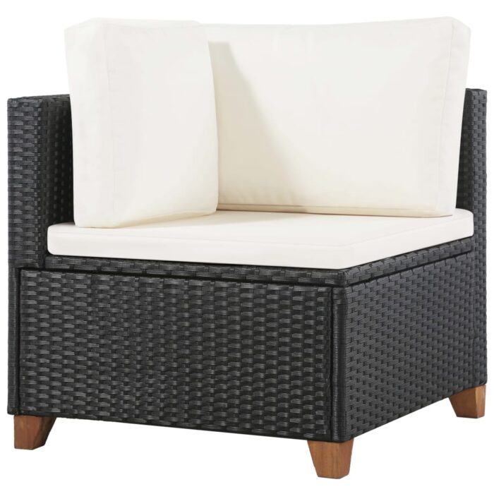 Salon de jardin 4 pcs avec coussins Résine tressée Noir – Image 2