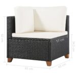 Salon de jardin 4 pcs avec coussins Résine tressée Noir – Image 9