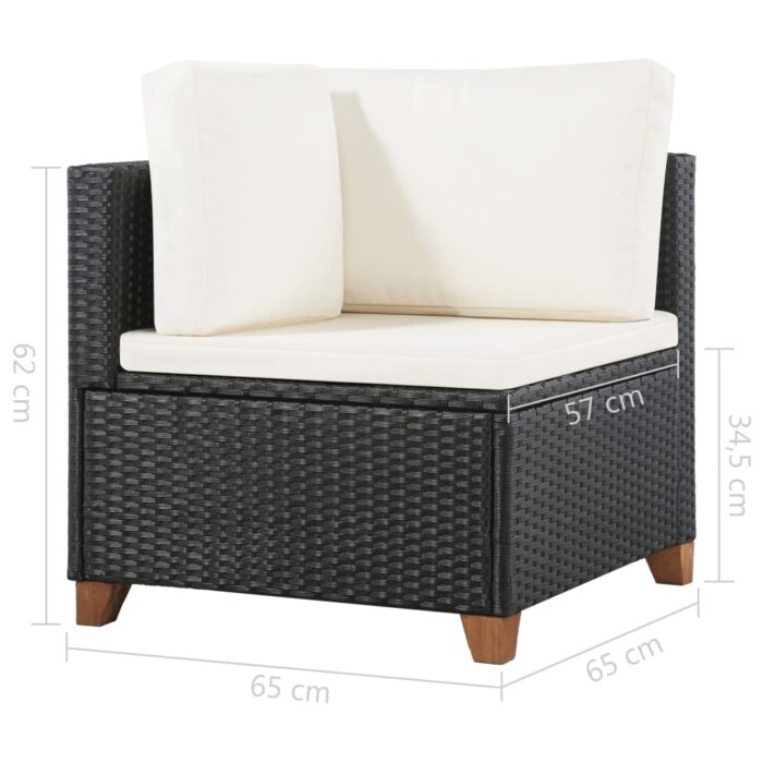 Salon de jardin 4 pcs avec coussins Résine tressée Noir – Image 9