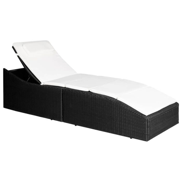 Chaise longue avec coussin Résine tressée Noir – Image 1