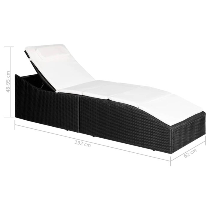 Chaise longue avec coussin Résine tressée Noir – Image 6