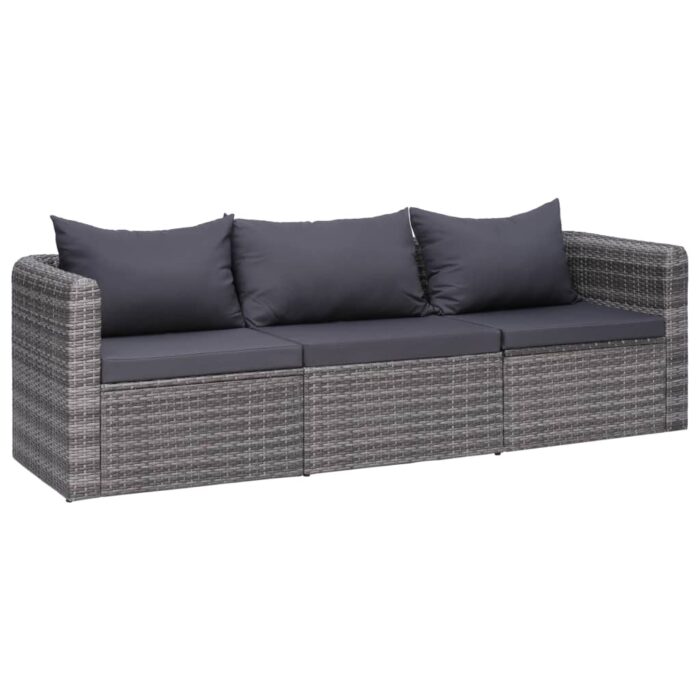 Meuble de jardin 3 pcs avec coussins Gris Résine tressée – Image 1