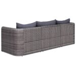Meuble de jardin 3 pcs avec coussins Gris Résine tressée – Image 2