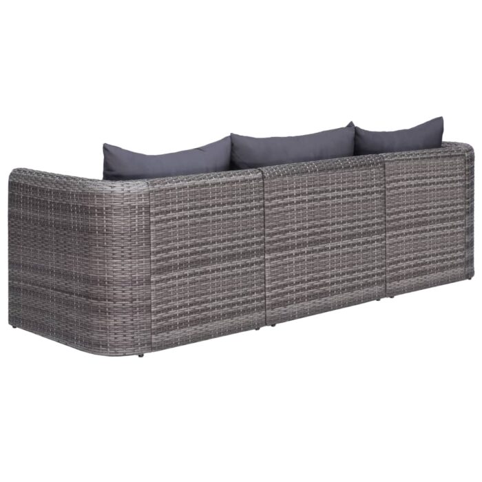 Meuble de jardin 3 pcs avec coussins Gris Résine tressée – Image 2