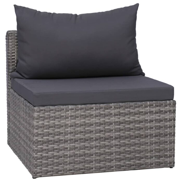 Meuble de jardin 3 pcs avec coussins Gris Résine tressée – Image 3