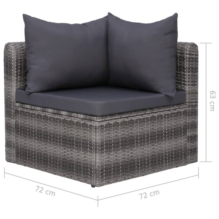 Meuble de jardin 3 pcs avec coussins Gris Résine tressée – Image 6