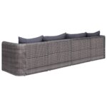 Meuble de jardin 4 pcs avec coussins Gris Résine tressée – Image 2