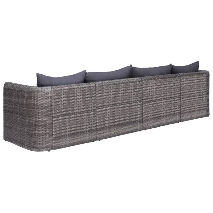 Meuble de jardin 4 pcs avec coussins Gris Résine tressée – Image 2