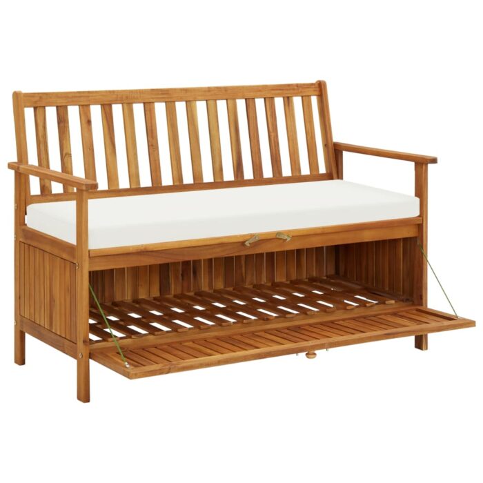 Banc de rangement de jardin Bois d'acacia solide 120x63x84 cm – Image 3