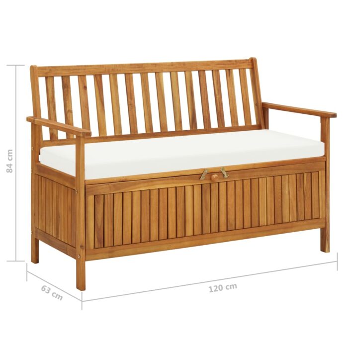 Banc de rangement de jardin Bois d'acacia solide 120x63x84 cm – Image 7