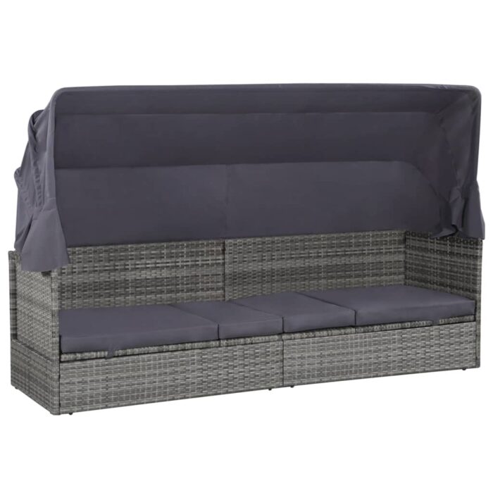 Lit de jardin avec auvent Gris 205x62 cm Résine tressée – Image 1