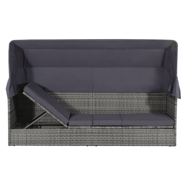 Lit de jardin avec auvent Gris 205x62 cm Résine tressée – Image 2
