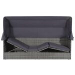Lit de jardin avec auvent Gris 205x62 cm Résine tressée – Image 3