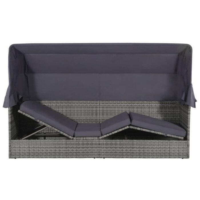 Lit de jardin avec auvent Gris 205x62 cm Résine tressée – Image 3