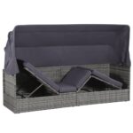 Lit de jardin avec auvent Gris 205x62 cm Résine tressée – Image 4