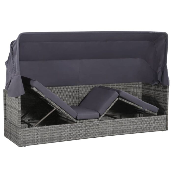 Lit de jardin avec auvent Gris 205x62 cm Résine tressée – Image 4