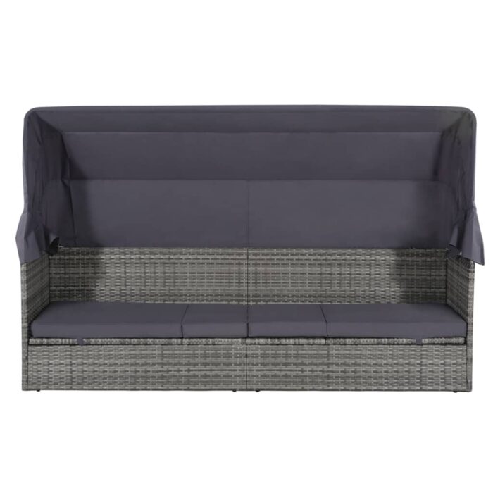 Lit de jardin avec auvent Gris 205x62 cm Résine tressée – Image 5