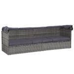 Lit de jardin avec auvent Gris 205x62 cm Résine tressée – Image 6
