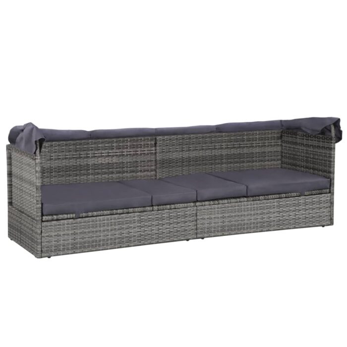 Lit de jardin avec auvent Gris 205x62 cm Résine tressée – Image 6