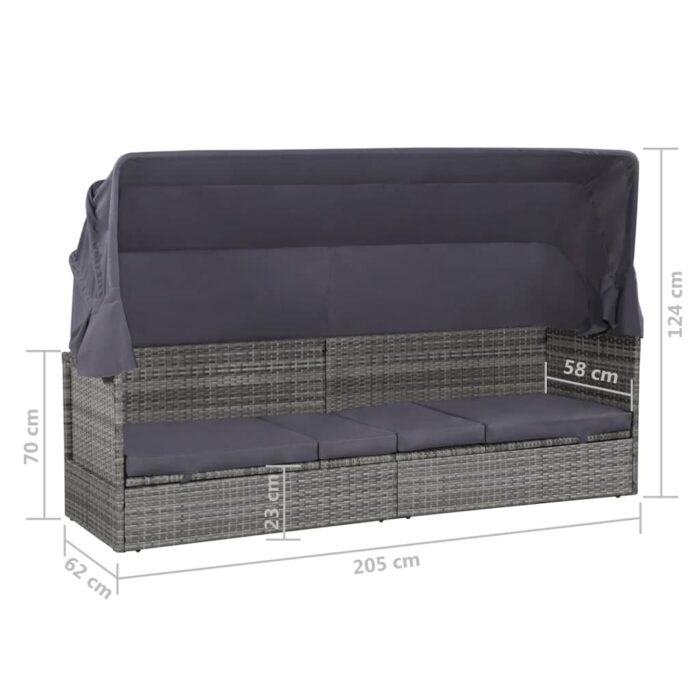 Lit de jardin avec auvent Gris 205x62 cm Résine tressée – Image 7