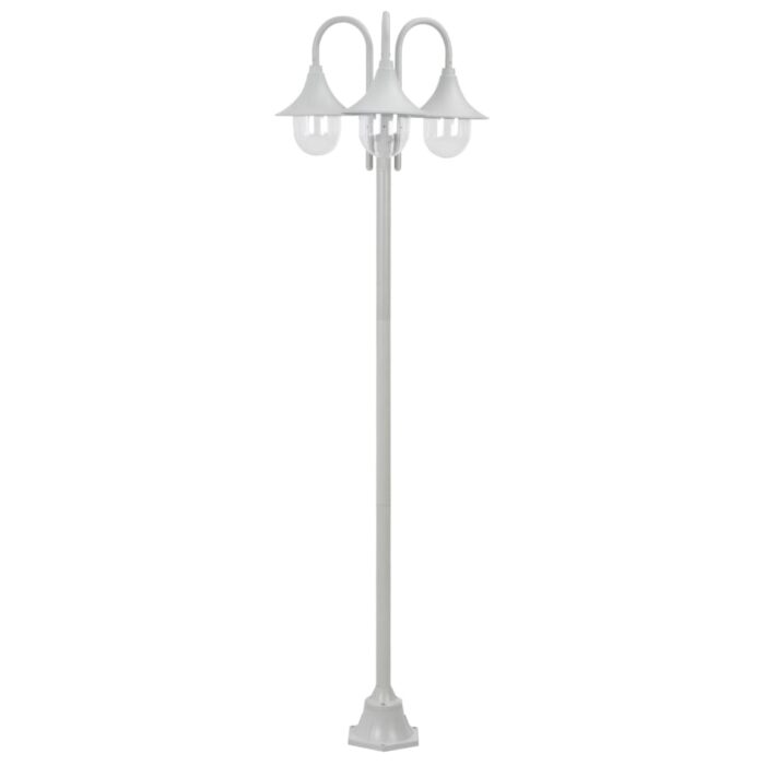 Lampadaire de jardin E27 220 cm Aluminium 3 lanternes Blanc – Image 1