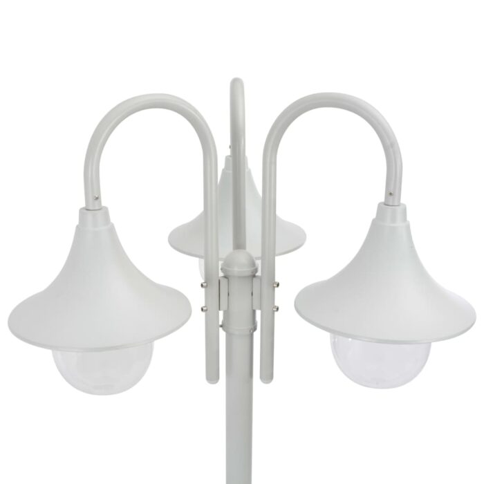 Lampadaire de jardin E27 220 cm Aluminium 3 lanternes Blanc – Image 2