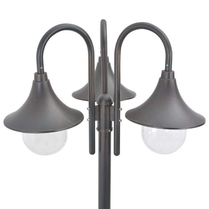 Lampadaire de jardin E27 220 cm Aluminium 3 lanternes Bronze – Image 2