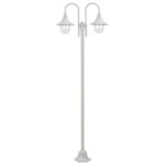Lampadaire de jardin E27 220 cm Aluminium 2 lanternes Blanc