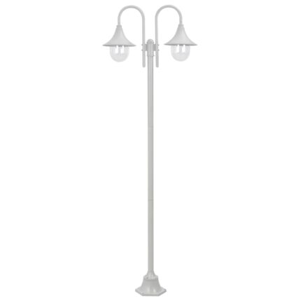 Lampadaire de jardin E27 220 cm Aluminium 2 lanternes Blanc