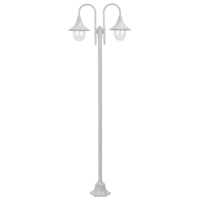 Lampadaire de jardin E27 220 cm Aluminium 2 lanternes Blanc – Image 1