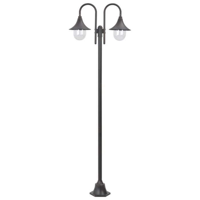 Lampadaire de jardin E27 220 cm Aluminium 2 lanternes Bronze – Image 1