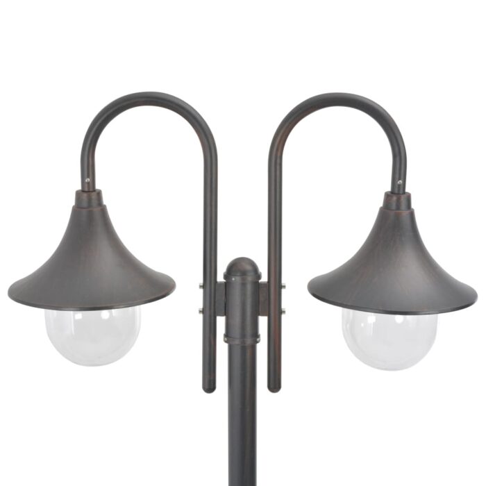 Lampadaire de jardin E27 220 cm Aluminium 2 lanternes Bronze – Image 2