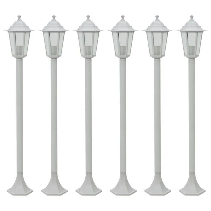 Lampe de jardin à piquet 6 pcs E27 110 cm Aluminium Blanc – Image 1