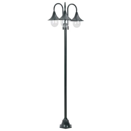 Lampadaire de jardin E27 220cm Aluminium 3 lanternes Vert foncé