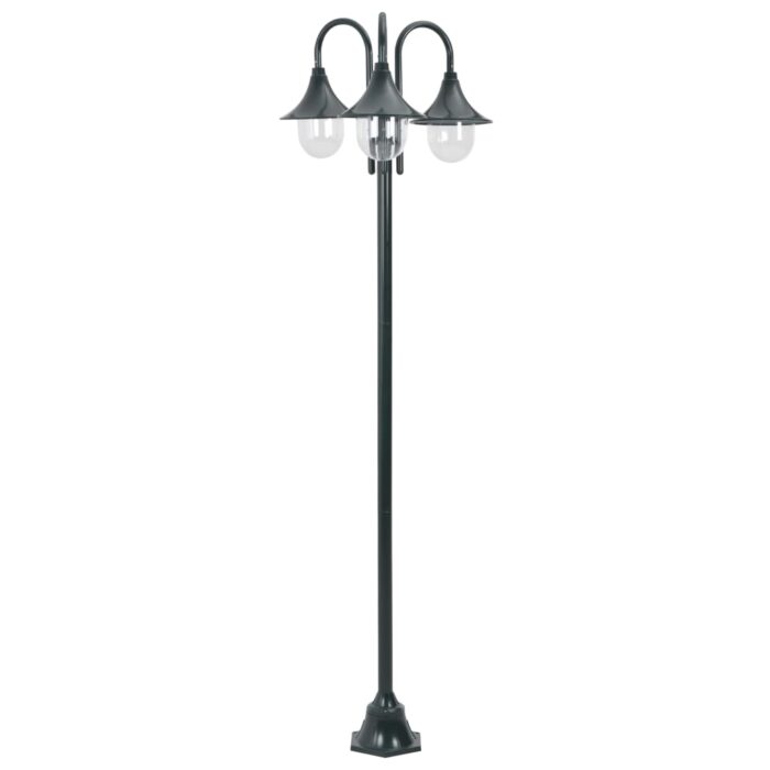 Lampadaire de jardin E27 220cm Aluminium 3 lanternes Vert foncé – Image 1